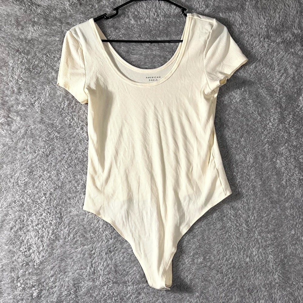 American Eagle Outfitters Smoothez Square Neck One Piece Bodysuit Womens L Beige